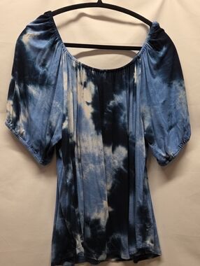 Karen Kane Blue Tie-Dye Off-Shoulder Tunic Coastal Nautical Barbie